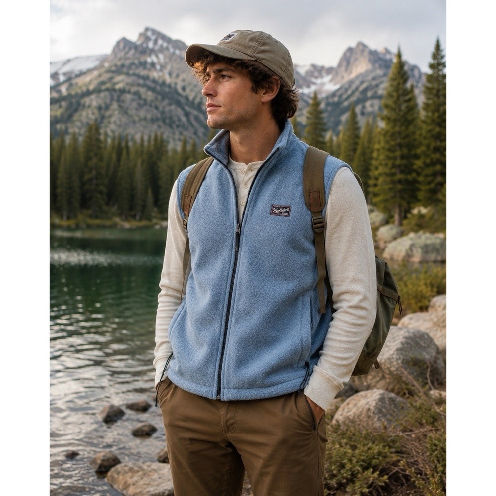 Woolrich Fleece Vest Jacket Men's S Full Zip‎ Beige Tan Outdoors Polartec Pile